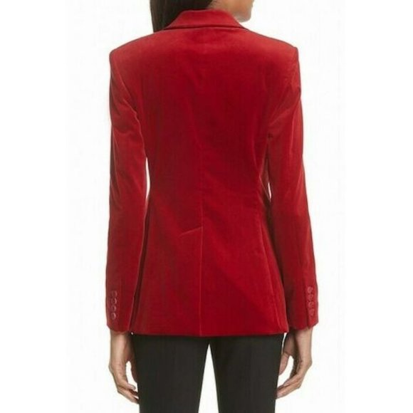 Theory Red Stretch Cotton Power Jacket Velvet Blazer